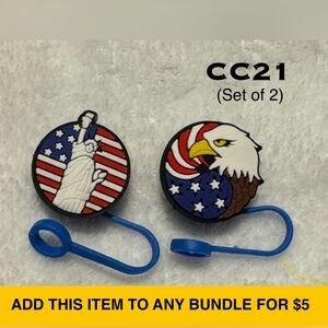 #CC21 Americana Eagle & Statue of Liberty Tip Cap Cover Charm Accessory, 2 Set